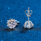 Classic 6 Prong Moissanite Stud Earrings 1CT- 2CT White Gold Plated VVS Lab Diamond Snowflake Studs