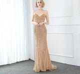 Sparkling Gold Long Evening Dress with crystals