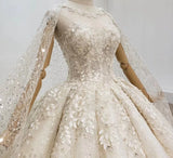 Champagne (Handmade Flowers) Sequins Wedding Dresses 2020