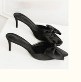 Women's Bowknot Cat Heel Low Heel Mid Heel Pointed Toe Shoes Slippers High Heels