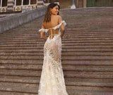 SOLD OUT -Elegant Mermaid Off the Shoulder Sweetheart Full Lace Wedding Dress