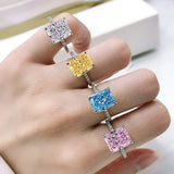 8*10mm Yellow/Pink/Aquamarine High Carbon Radiant Cut Rings Fine Jewelry