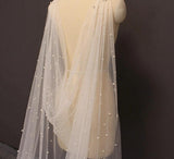 Veil/Cape with Pearls/Glitter Cape for Bridal /Shawl with Pearls Evening Cape