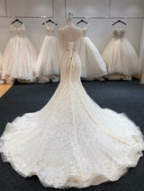 Sexy Deep V neck Long Lace Sleeve Mermaid Wedding Dress