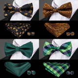 100% Silk Butterfly Pre-Tied Bow Tie Pocket Square Cufflinks Suit Set