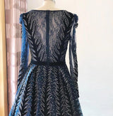 Sexy V Neck Long sleeve Dress- Heavily Beaded