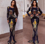 Sexy O Neck Long Sleeve Backless Sequin Dresses