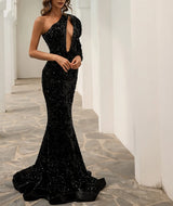 Sexy One Shoulder Puff Sleeve Sequin Dress