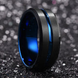 8mm Men Groove Beveled Edge Stainless Steel Wedding Band