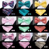 100% Silk Butterfly Pre-Tied Bow Tie Pocket Square Cufflinks Suit Set