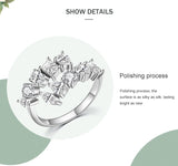 Sterling Silver Dazzling Geometric Clear Zircon Adjustable Ring Classic Luxury Wedding Jewelry
