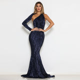 Bridesmaid Sequined One Shoulder Dress Floor Length Backless Mermaid Dress
