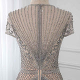 2022 Luxury Handmade Rhinestones Long Evening Dress Cap Sleeve