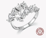 Sterling Silver Dazzling Geometric Clear Zircon Adjustable Ring Classic Luxury Wedding Jewelry