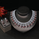Luxury Red Square Necklace Ring Earring Bracelet Bridal Jewelry Set