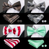 100% Silk Butterfly Pre-Tied Bow Tie Pocket Square Cufflinks Suit Set