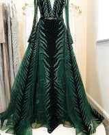 Sexy V Neck Long sleeve Dress- Heavily Beaded