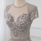 2022 Luxury Handmade Rhinestones Long Evening Dress Cap Sleeve