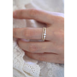 Sterling Silver Simple Double Row Pavé Crystal Ring Luxury Vintage 14k Gold Plating