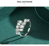 Sterling Silver Dazzling Geometric Clear Zircon Adjustable Ring Classic Luxury Wedding Jewelry