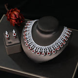 Luxury Red Square Necklace Ring Earring Bracelet Bridal Jewelry Set
