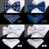 100% Silk Butterfly Pre-Tied Bow Tie Pocket Square Cufflinks Suit Set