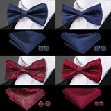 100% Silk Butterfly Pre-Tied Bow Tie Pocket Square Cufflinks Suit Set