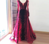 Sexy V Neck Long sleeve Dress- Heavily Beaded