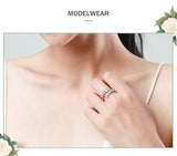 Sterling Silver Dazzling Geometric Clear Zircon Adjustable Ring Classic Luxury Wedding Jewelry