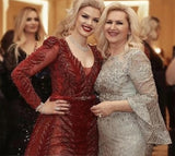 Sexy V Neck Long sleeve Dress- Heavily Beaded