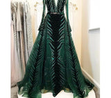 Sexy V Neck Long sleeve Dress- Heavily Beaded