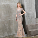 2022 Luxury Handmade Rhinestones Long Evening Dress Cap Sleeve