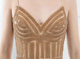 Sparkling Gold Long Evening Dress with crystals
