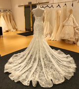 New Arrival Crystal Embroidery Lace and Feather Mermaid Dress