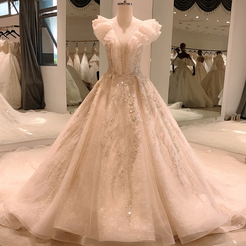 Sexy Wedding Dress With Ruffles sleeves royal luxury vintage lace beaded  sequin