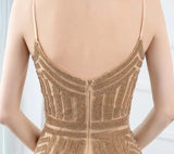 Sparkling Gold Long Evening Dress with crystals