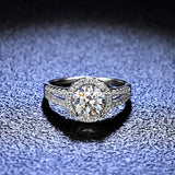1 CT -100% GRA Moissanite Halo Engagement Wedding Ring With Side Stone-Fine Jewelry