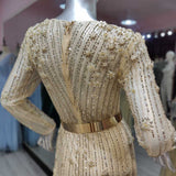 Luxury Full Sleeves Evening Dresses Champagne Long Tulle O Neck