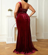 Sexy Curvy Plus Size One Shoulder Sleeveless Sequins Evening Dress