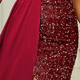 Sequins Suspender Evening Dress with High Slit