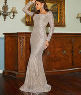 Elegant Long Sleeve Square Collar Bodycon Maxi Prom Party Dresses Gown