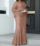 PLUS SIZE Sweetheart Neck Maxi Sequin Trumpet Sleeve Gown