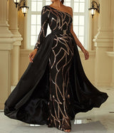 Sophisticated Sequins One Shoulder Mermaid Formal Dress With Belted Skirt