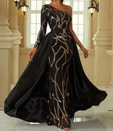 Sophisticated Sequins One Shoulder Mermaid Formal Dress With Belted Skirt