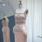 New Luxury Feather Crystal Evening Dress with Bling Cape