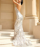 Open Back Sequin Halter Neck Sleeveless Long Gown