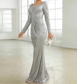 New Elegant Shimmery Long Sleeve Square Collar Bodycon Party Dress