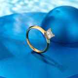 100% Real Moissanite Princess Cut Engagement Ring 18K Gold Plated