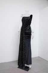 Velvet High Slit One Shoulder Elegant Evening Dress