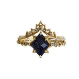 New Vintage Court Style Lace Blue Crystal Micro Setting Diamond Stacking Ring Gold Plated